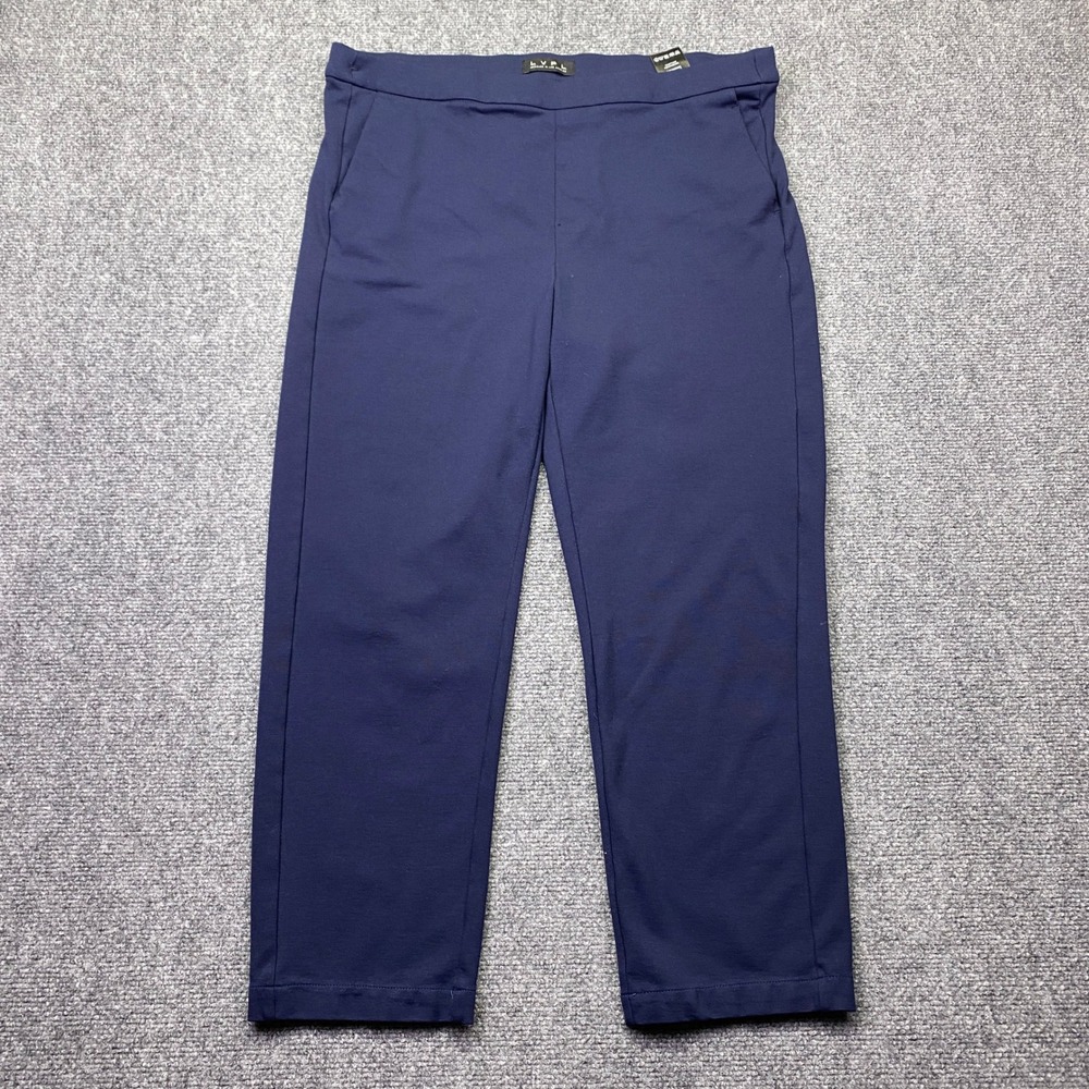 LVPL Navy Blue Ponte Knit Straight Leg Trousers Womens Size 12/31 Pull On Pants